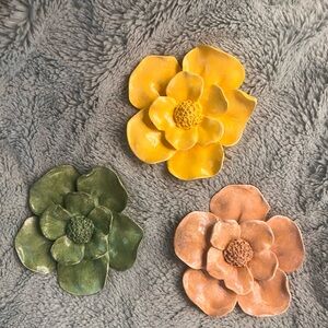 Ceramic Flower Wall Accent Trio - Yellow, Green, Peach